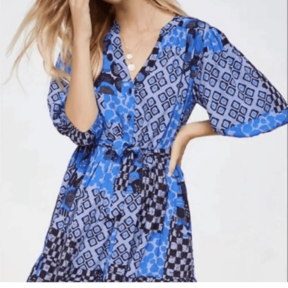 NEW Anthropologie Blue Isabel Patterned Dress